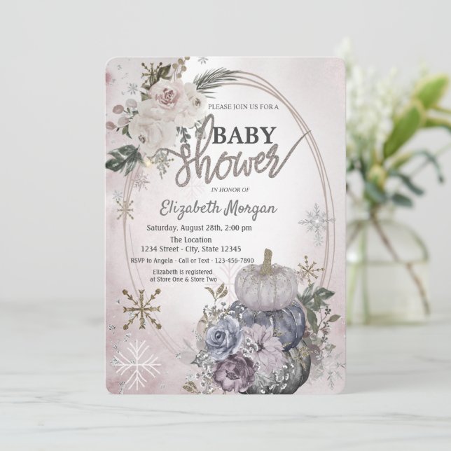 Convites Chic Abóboras Boho Flores Chá de Bebê (Em pé/Frente)