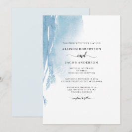 Convites Chic Abstrato Azul Floral Branco