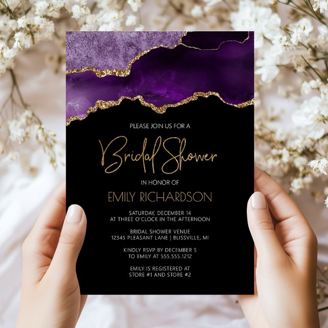 Convites Chic Ágata Geodo Roxo Dourado Chuveiro de Noiva (Criador carregado)