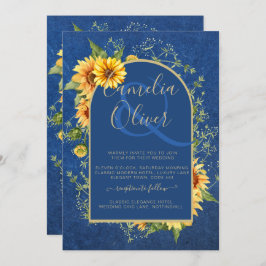 Convites Chic All in1 Rustic Sunflower BLUE Yellow Wedding