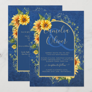 Convites Chic All in1 Rustic Sunflower BLUE Yellow Wedding