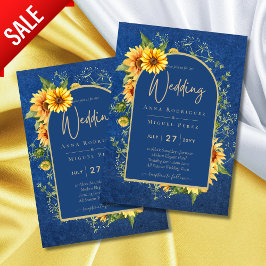 Convites Chic All in1 Rustic Sunflower BLUE Yellow Wedding