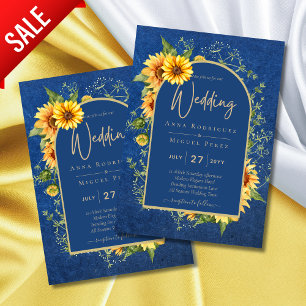 Convites Chic All in1 Rustic Sunflower BLUE Yellow Wedding
