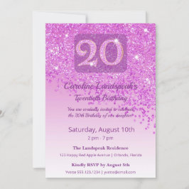 Convites Chic Aniversário de 20 anos Brilho Rosa