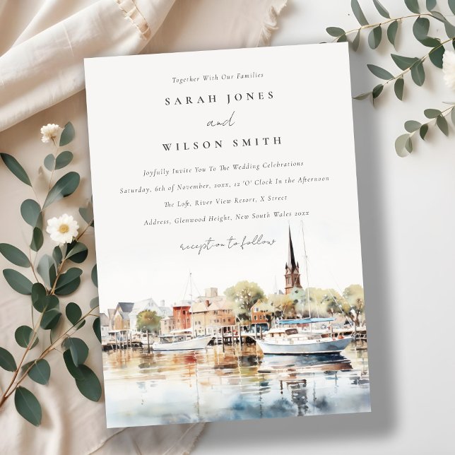 Convites Chic Annapolis Maryland Watercolor Wedding (Criador carregado)