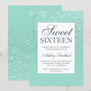 Convites Chic aqua glitter elegante chic Sweet 16
