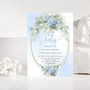 Convites Chic Atemporal Boêmio Blue Hydrangeas Chá de Bebê