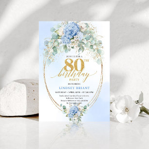 Convites Chic Atemporal Hydrangea Floral Aniversário de 80 