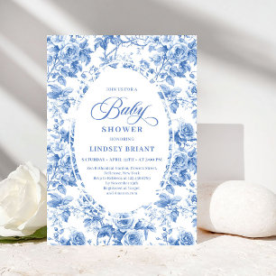 Convites Chic Atemporal Royal Azul Toile de Jouy Chás de Be