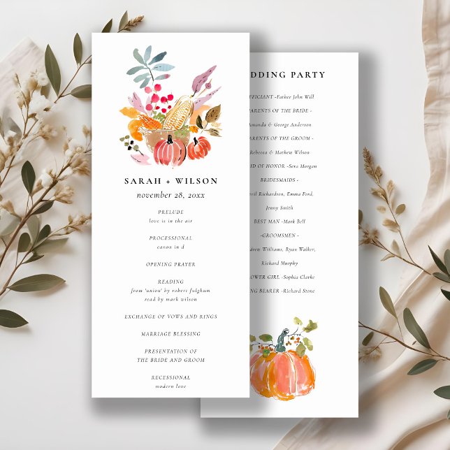 Convites Chic Autumn Harvest Pumpkin Wedding Program (Criador carregado)
