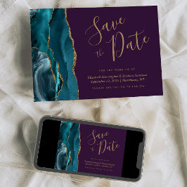 Convites Chic Azul Teal Dourado Ágata Roxo Save the Date