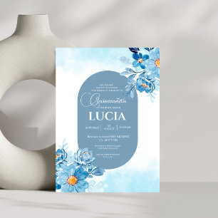 Convites Chic Baby Blue rosas geométrica Quinceañera
