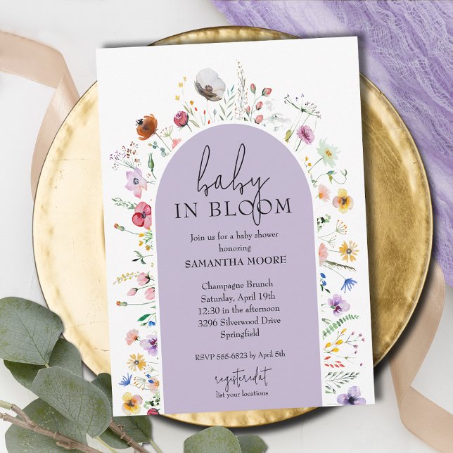Convites Chic Baby in Bloom Purple Chá de fraldas (Baby in Bloom purple baby shower invitations, INSTANT DOWNLOAD and/or PRINTED)