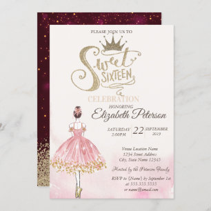 Convites Chic Ballerina, Tiara, Diamantes Sweet 16