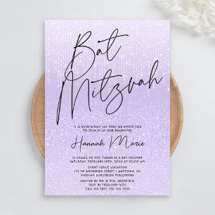 Convites Chic Bat Mitzvah com Brilho Roxo