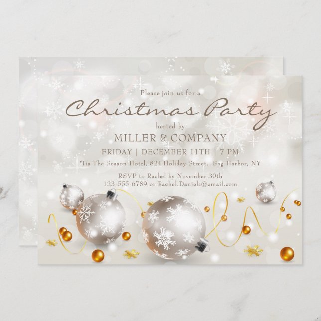 Convites Chic Bauble Decorations Corporate Christmas Party (Frente/Verso)