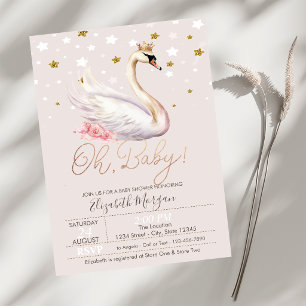 Convites Chic Bebê Cisne Coroa Estrelas Flores Chá de Bebê