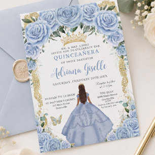 Convites Chic Bebê Flores Azuis Marrom Princesa Quinceañera