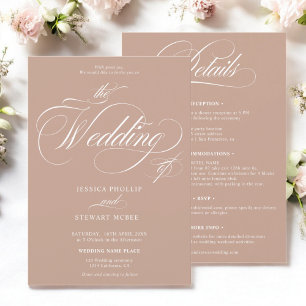 Convites Chic beige caramelo todo em um casamento de caligr