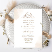 Chic Beige Cream Watercolor Mancha Monograma Casam