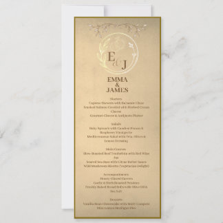 Convites Chic Beige Cream Watercolor, Monogram Wedding Menu