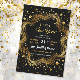 Convites chic black and gold new year's eve party