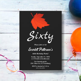 Convites Chic Black and White Red Leaves Caem 60º aniversár