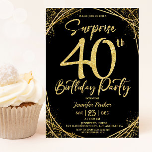 Convites Chic Black & Dourado de aniversário de 40 anos sur