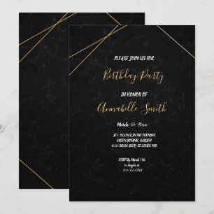 Convites Chic Black & Dourado Geométrico Festa de aniversár