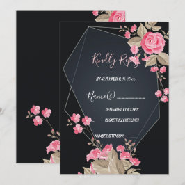 Convites Chic Black & Dourado quadro geométrico RSVP