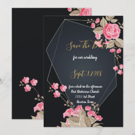 Convites Chic Black & Dourado quadro Geométrico salvar a da