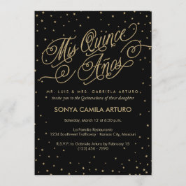 Convites Chic Black & Dourado Stars Quinceañera 15 Aniversá
