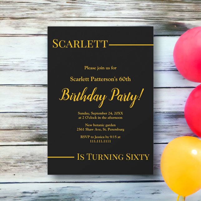 Convites Chic Black e Dourado Luxo 60º aniversário (Criador carregado)