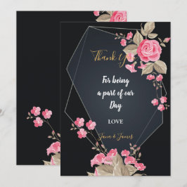Convites Chic Black e Dourado quadro geométrico obrigado vo