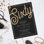 Convites Chic Black e Dourado Script 60º aniversário<br><div class="desc">Chic Elegant Black e Dourado Script 60th Birthday Invitation Seus convidados saberão que esta será uma festa especial apenas olhando para este convite!</div>
