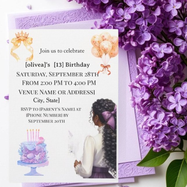 Convites Chic Black Girl 13th Birthday Party Invitation | G (Criador carregado)