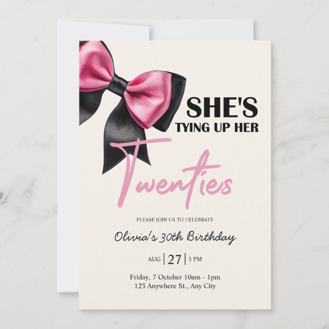 Convites Chic Black & Pink Bow 30th Birthday Invitation (Frente)