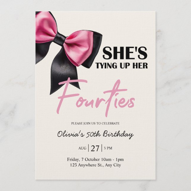Convites Chic Black & Pink Bow 50th Birthday Invitation (Frente)