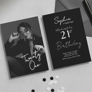 Convites Chic Black & White Modern21st Photo Birthday