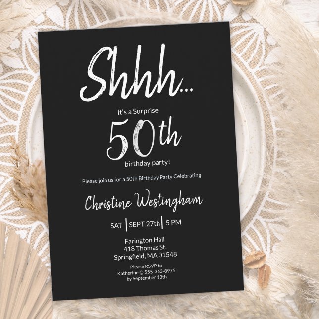Convites Chic Black White Surprise 50th Birthday (Criador carregado)