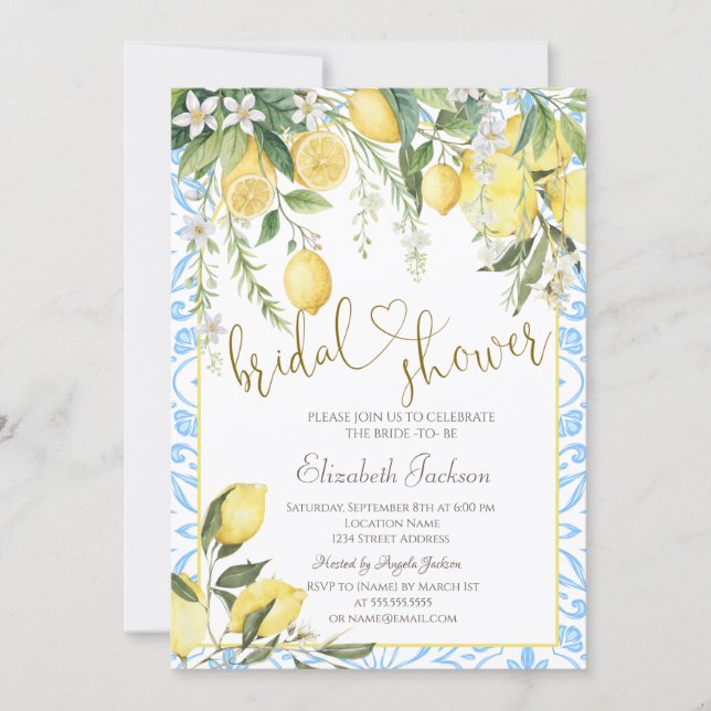 Convites Chic Blooming Lemons Bridal Shower  (Frente)