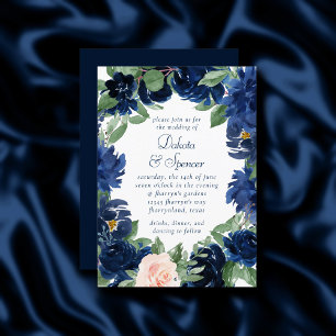 Convites Chic Blooms   Casamento Floral Marinho Azul e Esca
