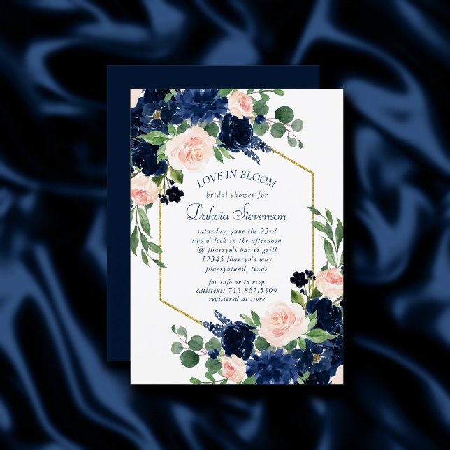 Convites Chic Blooms | Chá de fraldas azul-Marinho e cor-de (Criador carregado)