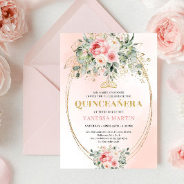 Convites Chic Blush and Gold Boho Quinceañera Invitation
