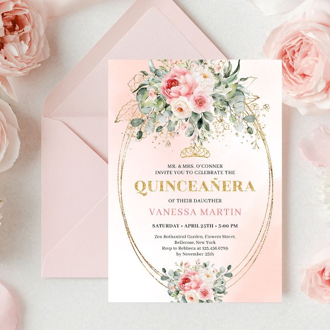 Convites Chic Blush and Gold Boho Quinceañera Invitation (Chic Blush and Gold Boho Quinceañera Invitation

)