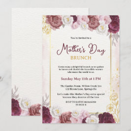 Convites Chic Blush Botanical Floral Dia de as mães Brunch