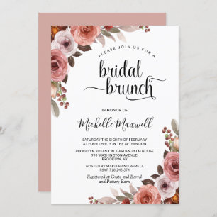 Convites Chic Blush Burgundy e Pink Floral Bridal Brunt
