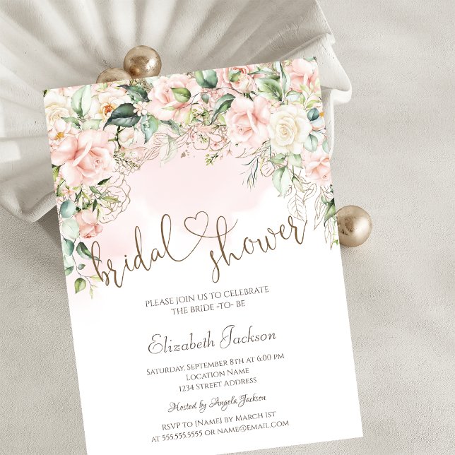 Convites Chic Blush Flores Chá de Noiva  (Criador carregado)