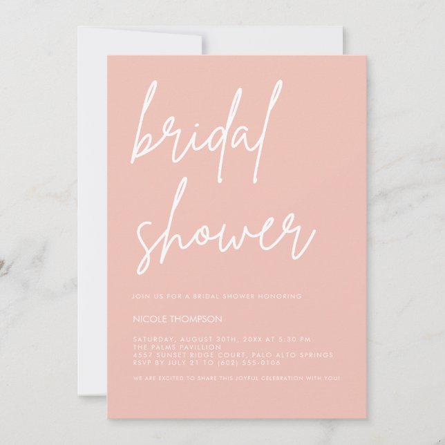 Convites Chic Blush Peach Modern Bridal Shower Invitation  (Frente)
