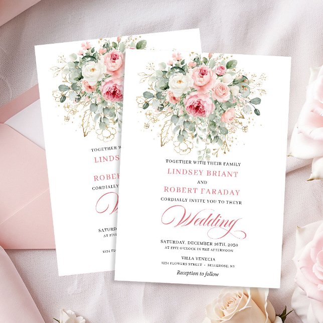 Convites Chic Blush Peony Gold Floral Wedding Invitation (Chic Blush Peony Gold Floral Wedding Invitation)